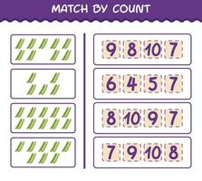 Match by count of cartoon green pea. Match and count game. Educational game for pre shool years kids and toddlers vector