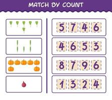 Match by count of cartoon vegetables. Match and count game. Educational game for pre shool years kids and toddlers vector