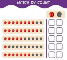 Match by count of cartoon bell pepper. Match and count game. Educational game for pre shool years kids and toddlers vector