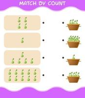 Match by count of cartoon kohlrabi. Match and count game. Educational game for pre shool years kids and toddlers vector