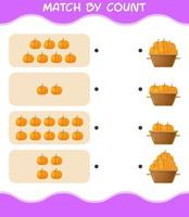 Match by count of cartoon pumpkin. Match and count game. Educational game for pre shool years kids and toddlers vector
