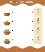 Match by count of cartoon okra. Match and count game. Educational game for pre shool years kids and toddlers vector