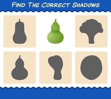 Find the correct shadows of cartoon calabash. Searching and Matching game. Educational game for pre shool years kids and toddlers vector