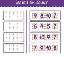 Match by count of cartoon spring onion. Match and count game. Educational game for pre shool years kids and toddlers vector