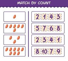 Match by count of cartoon sweet potato. Match and count game. Educational game for pre shool years kids and toddlers vector