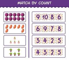 Match by count of cartoon vegetables. Match and count game. Educational game for pre shool years kids and toddlers vector