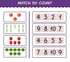 Match by count of cartoon vegetables. Match and count game. Educational game for pre shool years kids and toddlers vector