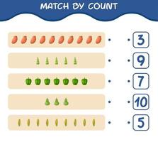 Match by count of cartoon vegetables. Match and count game. Educational game for pre shool years kids and toddlers vector