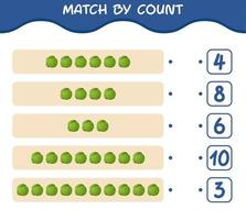 Match by count of cartoon green cabbage. Match and count game. Educational game for pre shool years kids and toddlers vector