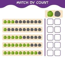 Match by count of cartoon green cabbage. Match and count game. Educational game for pre shool years kids and toddlers vector