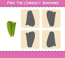 Find the correct shadows of cartoon lettuce. Searching and Matching game. Educational game for pre shool years kids and toddlers vector