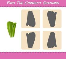 Find the correct shadows of cartoon lettuce. Searching and Matching game. Educational game for pre shool years kids and toddlers vector