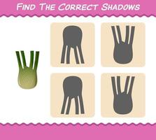 Find the correct shadows of cartoon fennel. Searching and Matching game. Educational game for pre shool years kids and toddlers vector