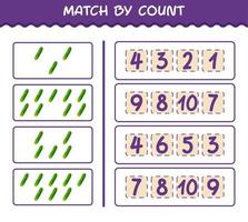 Match by count of cartoon cucumber. Match and count game. Educational game for pre shool years kids and toddlers vector