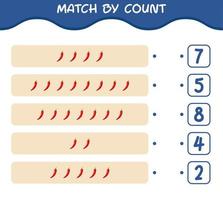 Match by count of cartoon red chilli. Match and count game. Educational game for pre shool years kids and toddlers vector