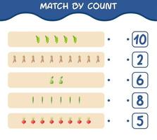 Match by count of cartoon vegetables. Match and count game. Educational game for pre shool years kids and toddlers vector