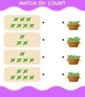 Match by count of cartoon mint leaf. Match and count game. Educational game for pre shool years kids and toddlers vector