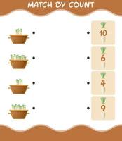 Match by count of cartoon daikon. Match and count game. Educational game for pre shool years kids and toddlers vector