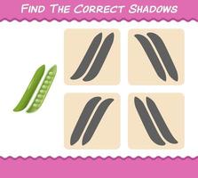 encuentra las sombras correctas del guisante verde de dibujos animados. juego de búsqueda y emparejamiento. juego educativo para niños de edad preescolar y niños pequeños vector