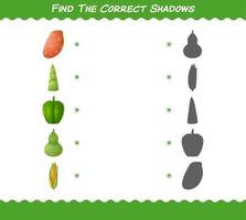 encuentra las sombras correctas de las verduras de dibujos animados. juego de búsqueda y combinación. juego educativo para niños y niños pequeños en edad preescolar vector