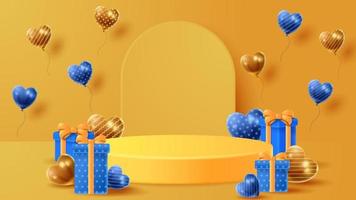 Summer display podium decoration background with beach ornament. Vector 3D Illustration