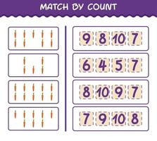 Match by count of cartoon carrot. Match and count game. Educational game for pre shool years kids and toddlers vector