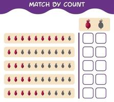 Match by count of cartoon beet. Match and count game. Educational game for pre shool years kids and toddlers vector