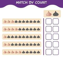 Match by count of cartoon garlic. Match and count game. Educational game for pre shool years kids and toddlers vector