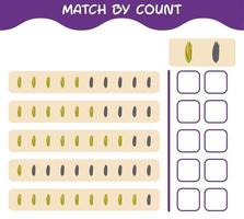 Match by count of cartoon corn. Match and count game. Educational game for pre shool years kids and toddlers vector