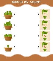 Match by count of cartoon lettuce. Match and count game. Educational game for pre shool years kids and toddlers vector