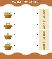 Match by count of cartoon asparagus. Match and count game. Educational game for pre shool years kids and toddlers vector