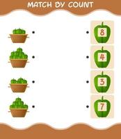 Match by count of cartoon bell pepper. Match and count game. Educational game for pre shool years kids and toddlers vector