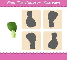 encuentra las sombras correctas de bok choy de dibujos animados. juego de búsqueda y combinación. juego educativo para niños y niños pequeños en edad preescolar vector