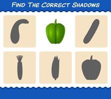 Find the correct shadows of cartoon bell pepper. Searching and Matching game. Educational game for pre shool years kids and toddlers vector