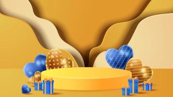 Summer display podium decoration background with beach ornament. Vector 3D Illustration