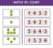 Match by count of cartoon artichoke. Match and count game. Educational game for pre shool years kids and toddlers vector