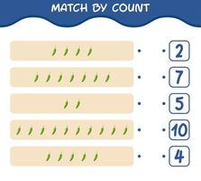 Match by count of cartoon green chilli. Match and count game. Educational game for pre shool years kids and toddlers vector