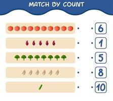 Match by count of cartoon vegetables. Match and count game. Educational game for pre shool years kids and toddlers vector