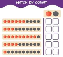 Match by count of cartoon tomato. Match and count game. Educational game for pre shool years kids and toddlers vector