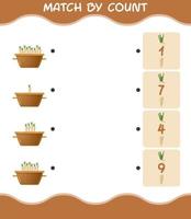 Match by count of cartoon parsnip. Match and count game. Educational game for pre shool years kids and toddlers vector