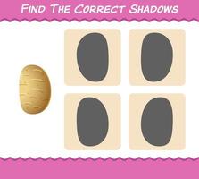 Find the correct shadows of cartoon potato. Searching and Matching game. Educational game for pre shool years kids and toddlers vector