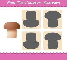 Find the correct shadows of cartoon mushroom. Searching and Matching game. Educational game for pre shool years kids and toddlers vector