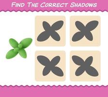 encuentra las sombras correctas de la hoja de menta de dibujos animados. juego de búsqueda y emparejamiento. juego educativo para niños y niños pequeños en edad preescolar vector