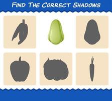 encuentra las sombras correctas del chayote de dibujos animados. juego de búsqueda y combinación. juego educativo para niños y niños pequeños en edad preescolar vector