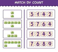 Match by count of cartoon cauliflower. Match and count game. Educational game for pre shool years kids and toddlers vector