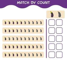 Match by count of cartoon eggplant. Match and count game. Educational game for pre shool years kids and toddlers vector