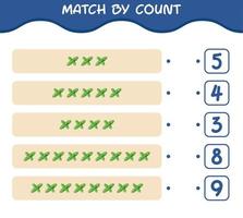 Match by count of cartoon mint leaf. Match and count game. Educational game for pre shool years kids and toddlers vector