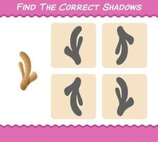 encuentra las sombras correctas del jengibre de dibujos animados. juego de búsqueda y emparejamiento. juego educativo para niños y niños pequeños en edad preescolar vector