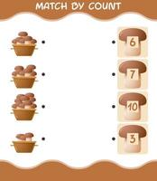 Match by count of cartoon mushroom. Match and count game. Educational game for pre shool years kids and toddlers vector