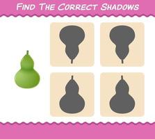 encuentra las sombras correctas de la calabaza de dibujos animados. juego de búsqueda y combinación. juego educativo para niños y niños pequeños en edad preescolar vector